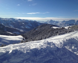 st-gervais, views of mont blanc massif and evasion mont blanc ski area