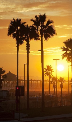 sunset at Huntington Beach, California
