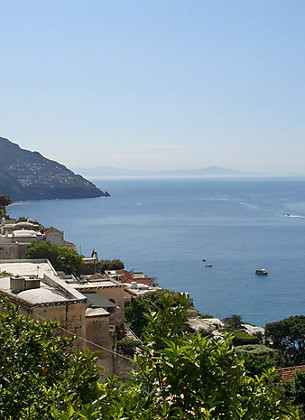 view of positano and the amalfi coast, hill side villas and apartments